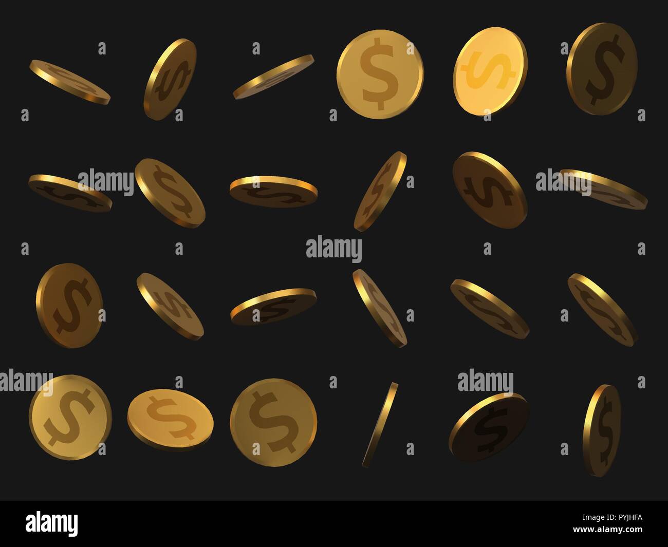 set of golden dollar coins. realistic vector illustration Stock Vector ...