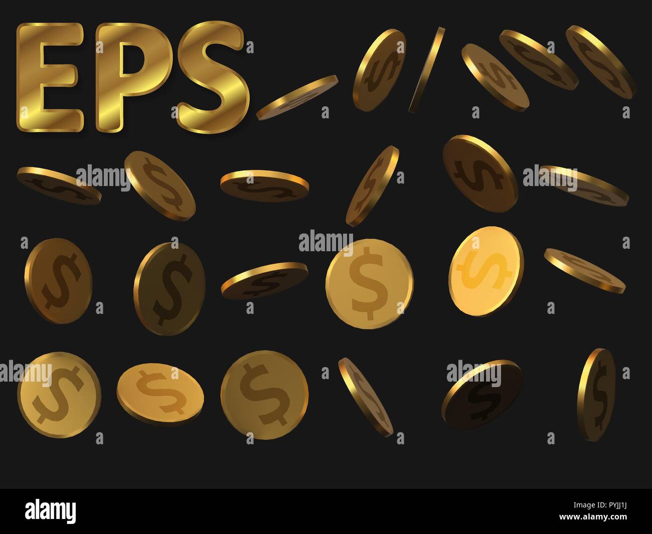set of golden dollar coins. realistic vector illustration Stock Vector ...