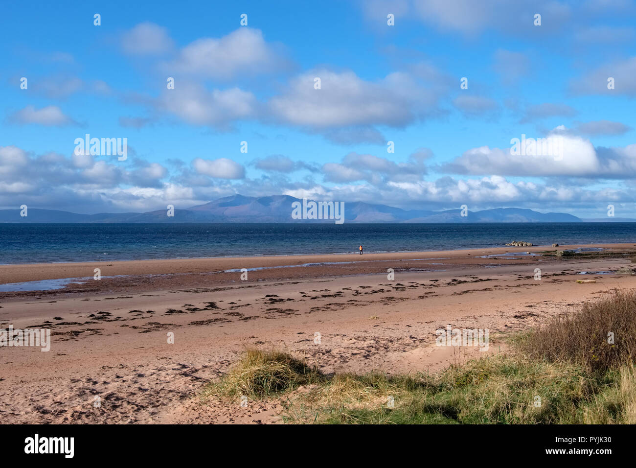 Majestic Arran from the Ayrshire Coast in Scotland on a Cold day in October. From Seamill Sands Scotland. Stock Photo