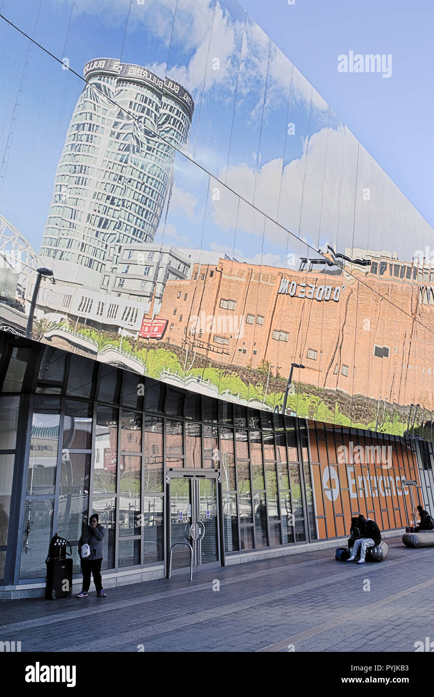 Birmingham New Street Station. Reflection of Odeon cinema.  New Street Station from outside. Stock Photo