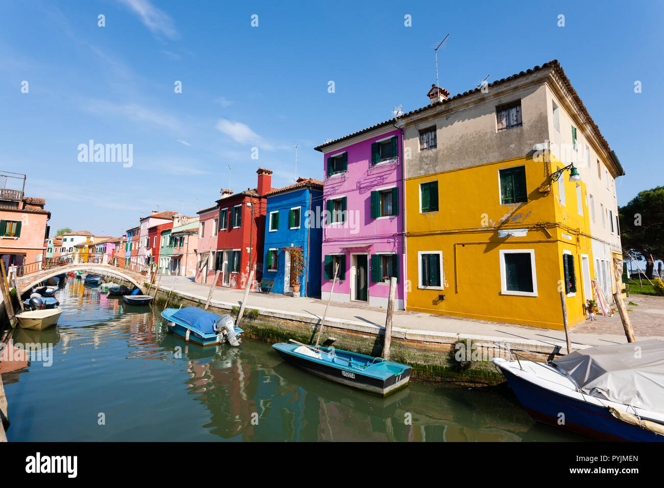 Colored houses view. Burano island, Venice. Traditional italian landscape. Stock Photo