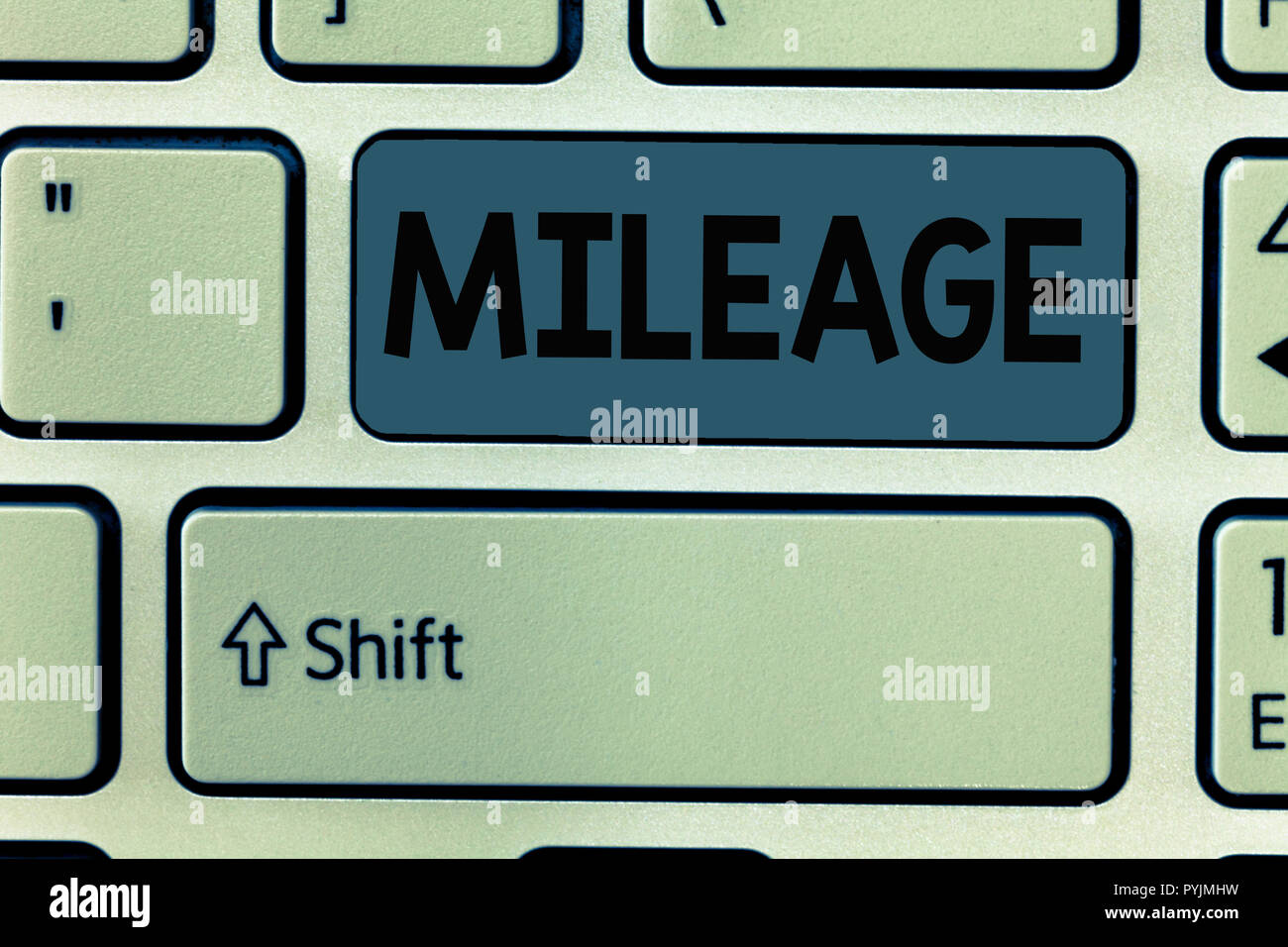 Handwriting text Mileage. Concept meaning Number of miles