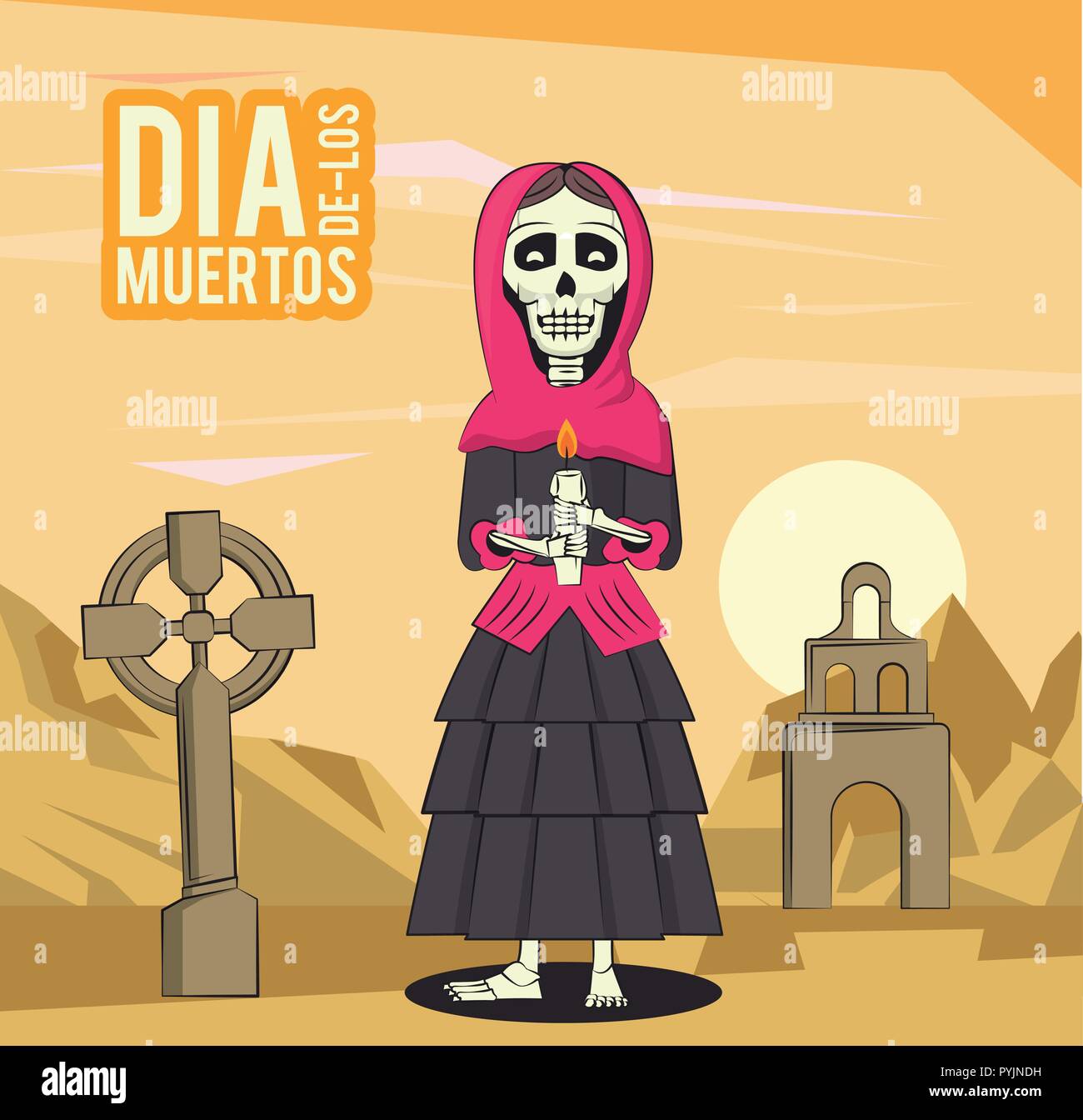 Day of the Dead card cartoons vector illustration graphic design Stock ...