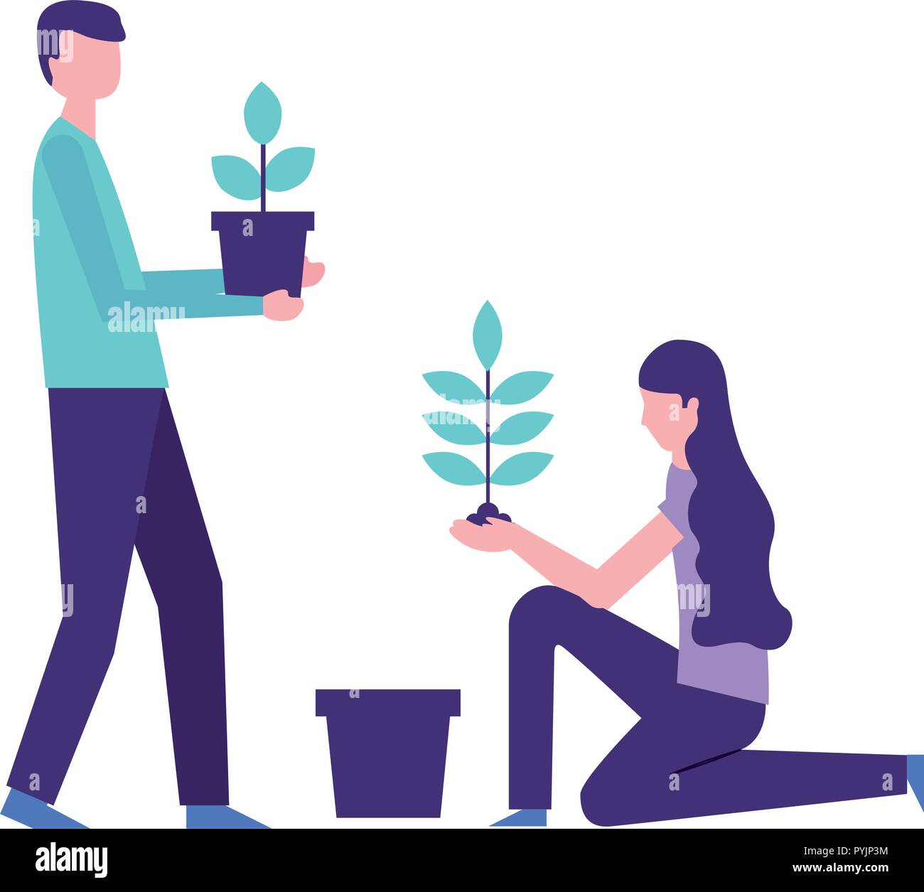 man and woman holding potted plants Stock Vector Image & Art - Alamy