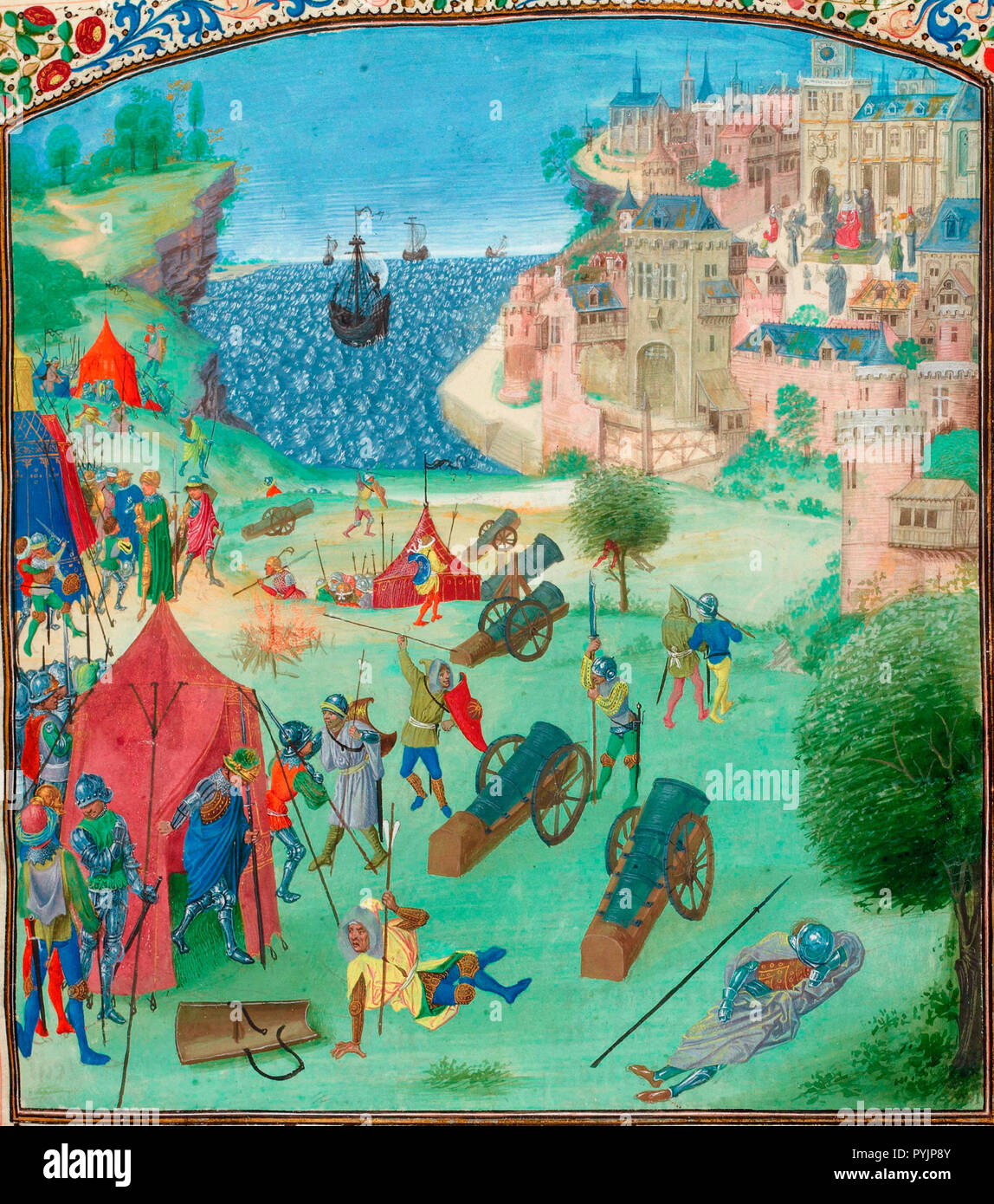 The Siege of Lisbon in the Chronicles of Jean Froissart. Stock Photo