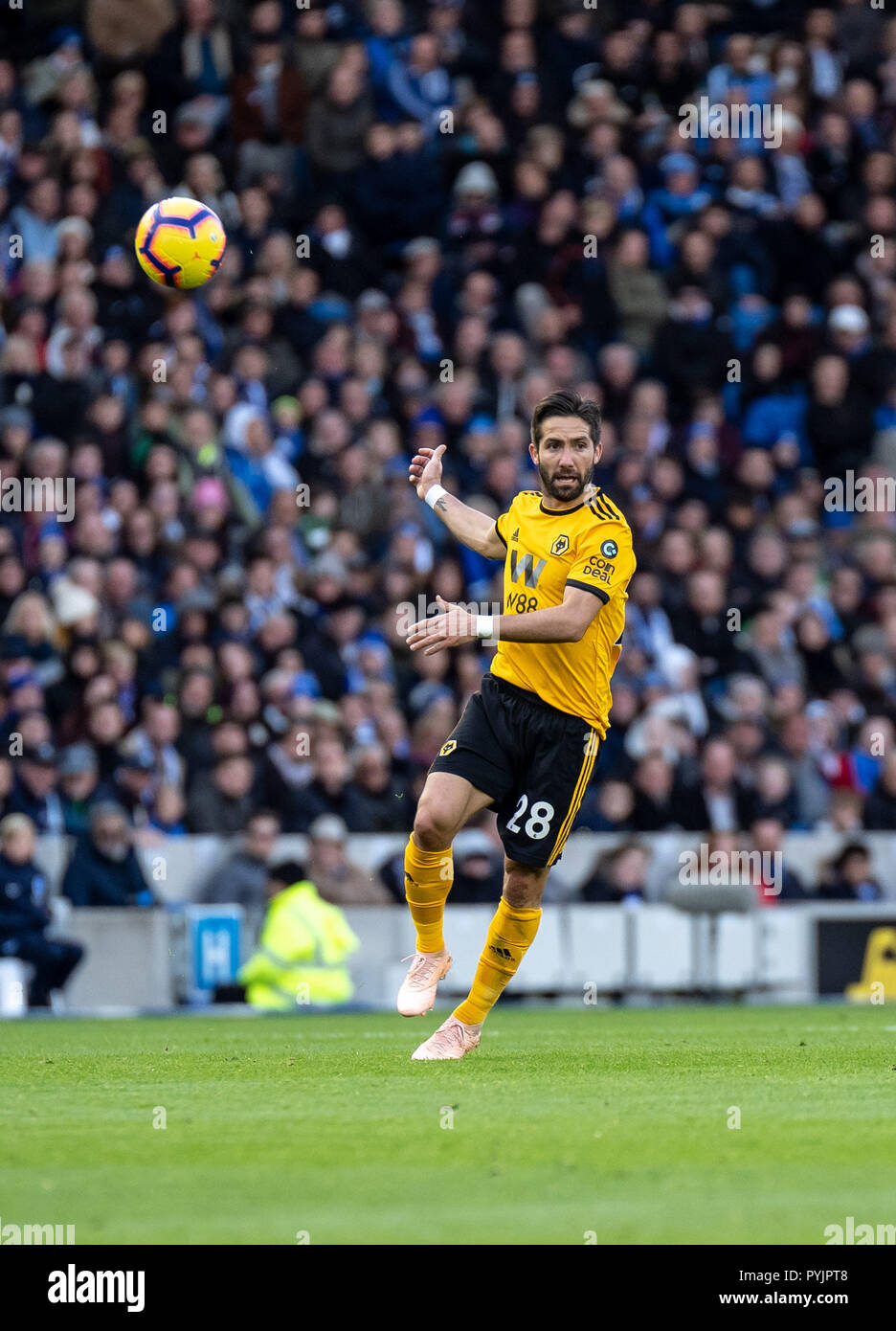Brighton, UK. 27th Oct 2018. João Moutinho of Wolverhampton Wanderers during the Premier League match between Brighton and Hove Albion and Wolverhampton Wanderers at the AMEX Stadium, Brighton, England on 27 October 2018. Photo by Liam McAvoy. Credit: UK Sports Pics Ltd/Alamy Live News Stock Photo