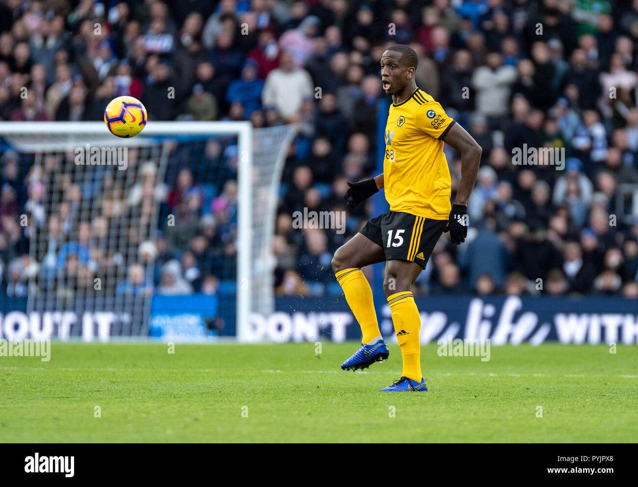 Brighton, UK. 27th Oct 2018. Willy Boly of Wolverhampton Wanderers during the Premier League match between Brighton and Hove Albion and Wolverhampton Wanderers at the AMEX Stadium, Brighton, England on 27 October 2018. Photo by Liam McAvoy. Credit: UK Sports Pics Ltd/Alamy Live News Stock Photo