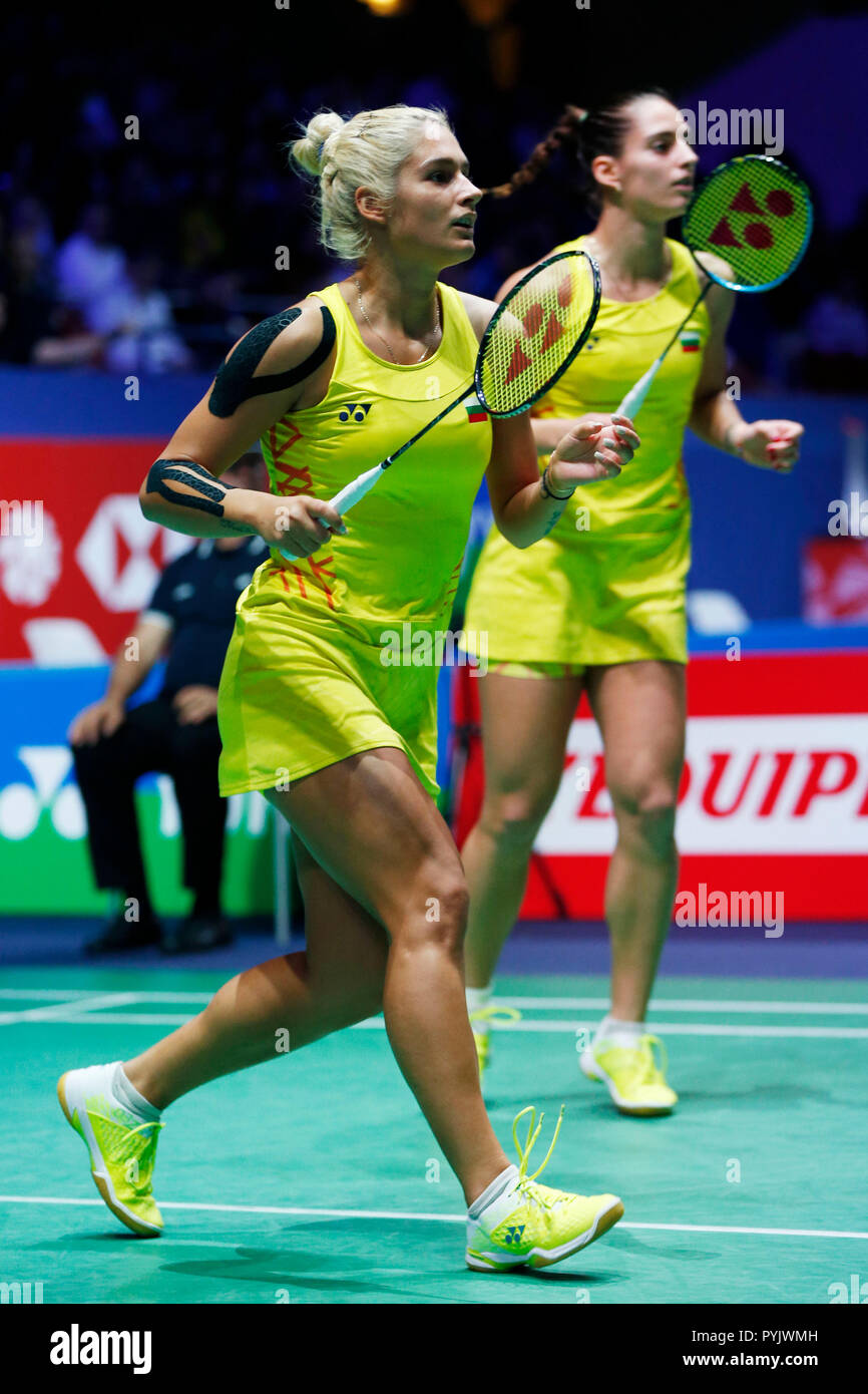 Stade Pierre de Coubertin, Paris, France. 26th Oct, 2018. Gabriela Stoeva,  Stefani Stoeva (BUL), OCTOBER 26, 2018 - Badminton : YONEX French Open 2018  Women's doubles Quarter-finals at Stade Pierre de Coubertin,