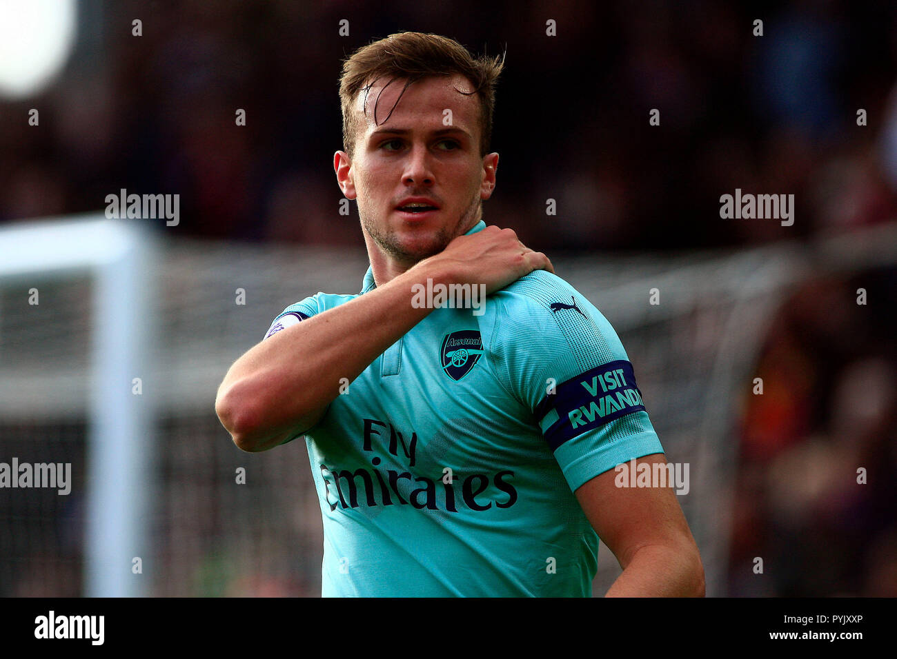 London, UK. 28th Oct, 2018. Rob Holding of Arsenal looks on. Premier League match, Crystal Palace v Arsenal at Selhurst Park in London on Sunday 28th October 2018.  this image may only be used for Editorial purposes. Editorial use only, license required for commercial use. No use in betting, games or a single club/league/player publications. pic by Steffan Bowen/Andrew Orchard sports photography/Alamy Live news Credit: Andrew Orchard sports photography/Alamy Live News Stock Photo