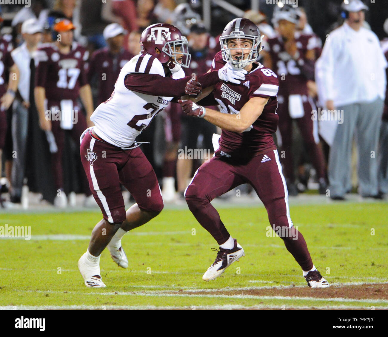 https://c8.alamy.com/comp/PYK7JR/starkville-ms-usa-27th-oct-2018-mississippi-state-wide-receiver-austin-williams-85-is-covered-by-texas-a-m-defensive-back-deshaen-capers-smith-26-during-the-ncaa-football-game-between-texas-am-and-the-mississippi-state-bulldogs-at-davis-wade-stadium-in-starkville-ms-mississippi-state-defeated-texas-am-28-13-kevin-langleycsmalamy-live-news-PYK7JR.jpg