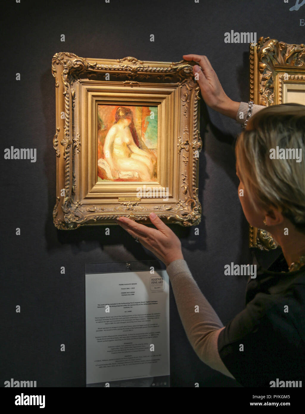 London UK 29 October 2018 Now in its 28th year the Winter and Art Fair will throw open its doors today to the thousands of collectors, connoisseurs, interior designers and canny ,early, Christmas shoppers,Seventy  leading UK dealers and over 20,000 objects of outstanding quality,will be on offer, Pierre Auguste Renoir 'Femme Nue Assise' POA@Paul Quezada-Neiman/Alamy Live News Stock Photo