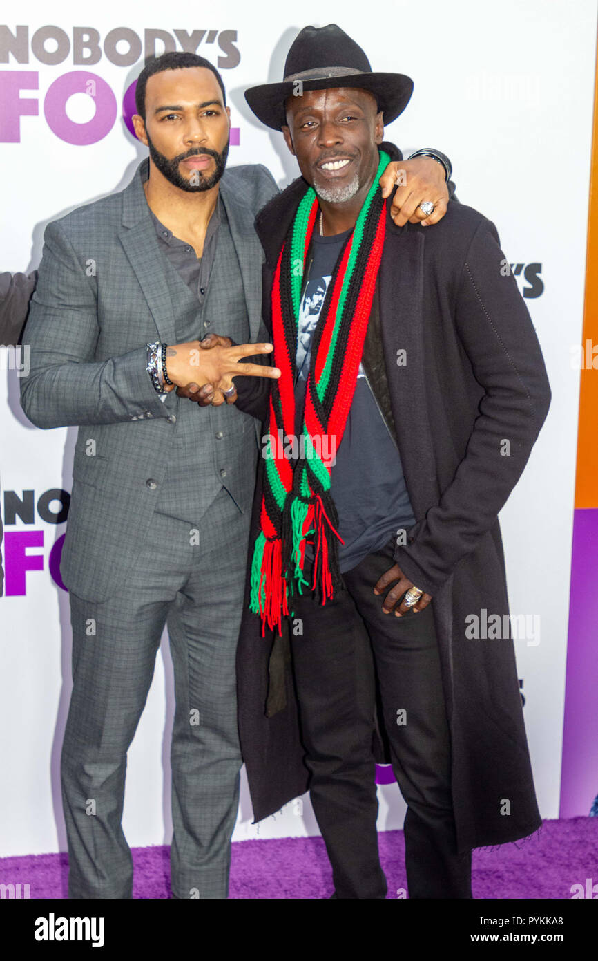 New York, USA. 28th October, 2018. Omari Hardwick and Michael K. Williams attend the world premiere of 'Nobody's Fool' at the AMC Lincoln Square in New York City on October 28, 2018. Credit: Jeremy Burke/Alamy Live News Stock Photo