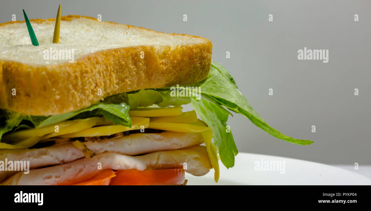 Delectable deli sandwich with toothpicks on top Stock Photo