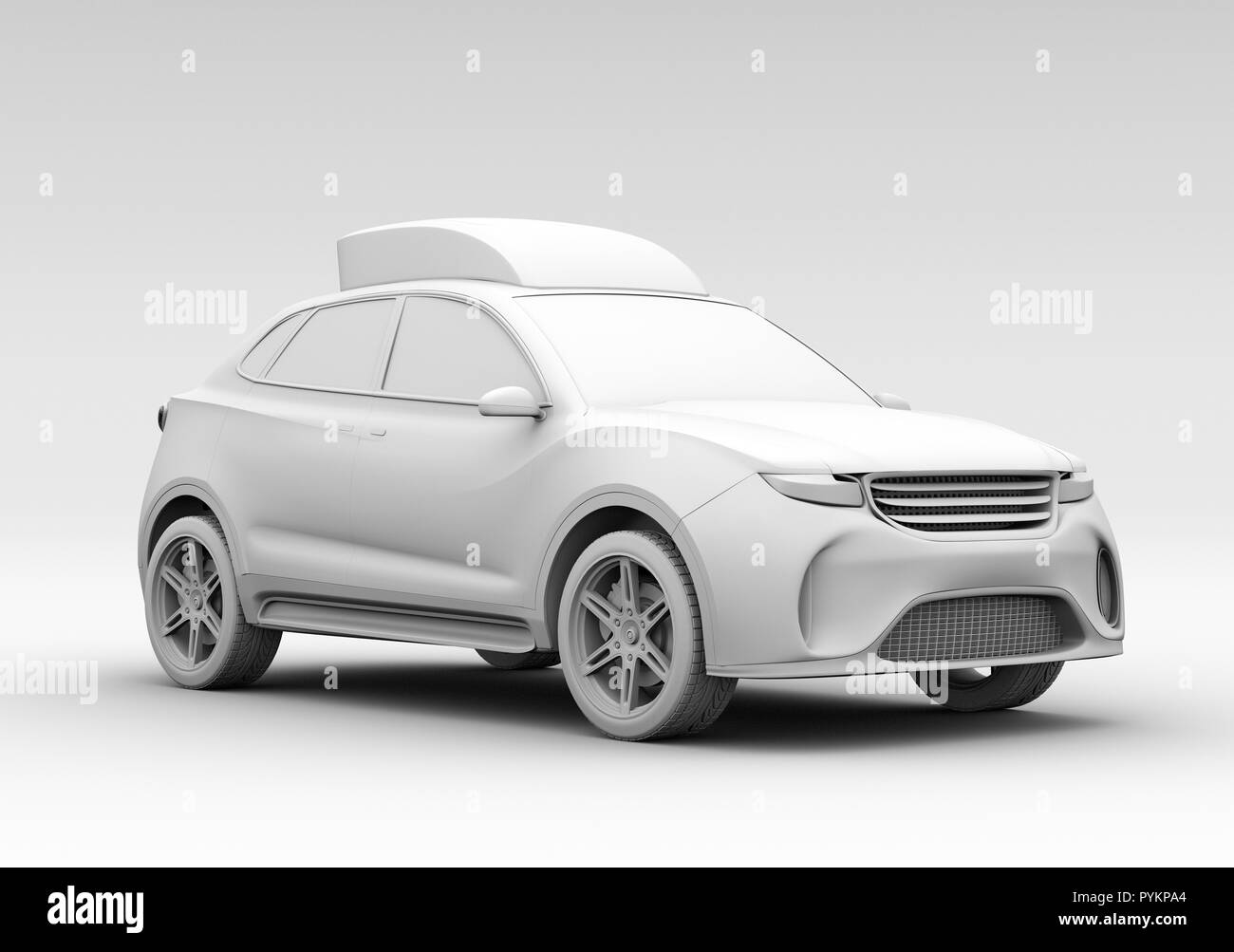 Clay rendering of electric rescue SUV on white background. 3D rendering image. Stock Photo