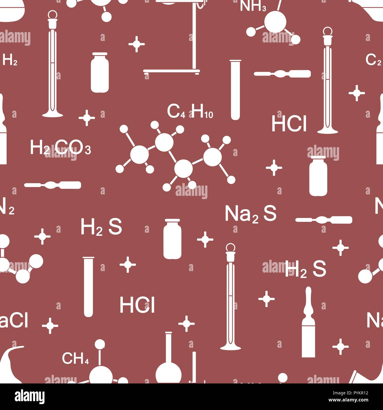 Scientific vector seamless pattern with flasks, test tubes, beakers ...