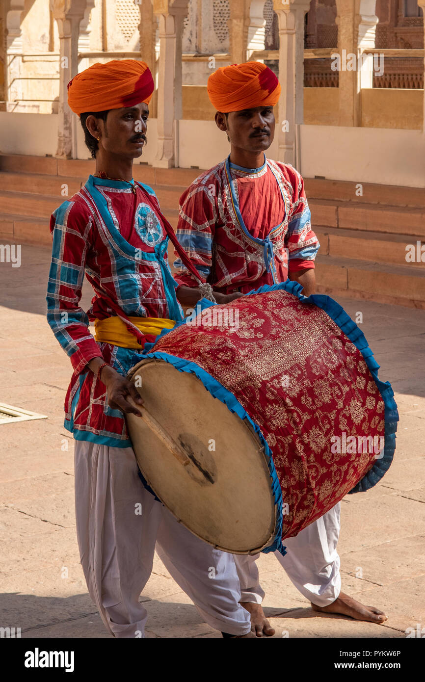 Drummer at RIFF in Mehrangarh Fort, Jodhpur, Rajasthan, India Stock Photo