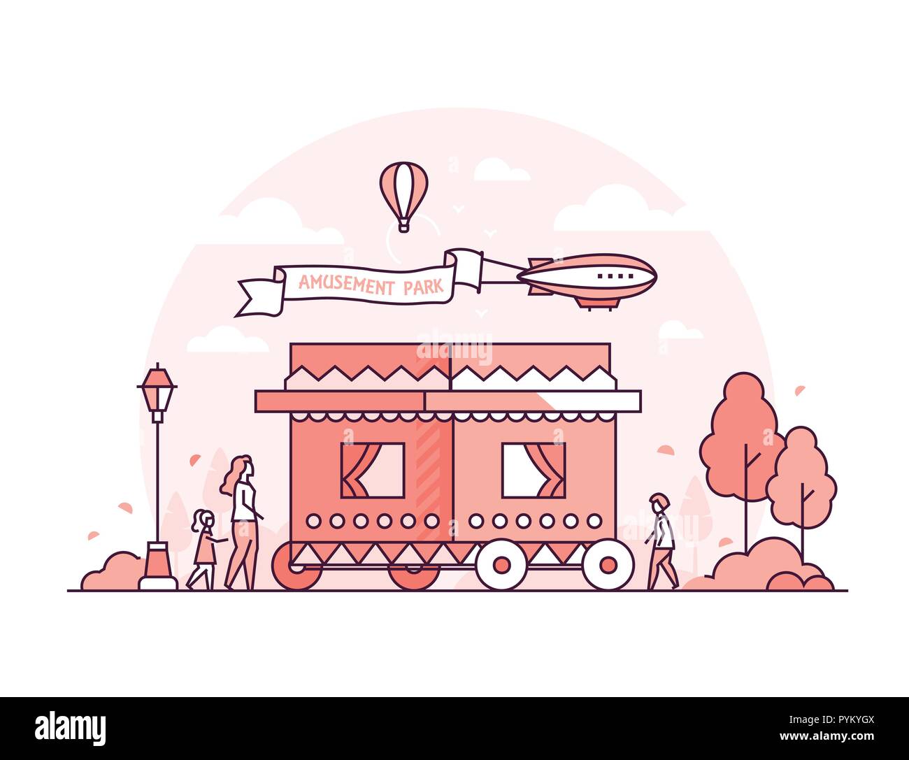 Amusement park - thin line design style vector illustration Stock Vector