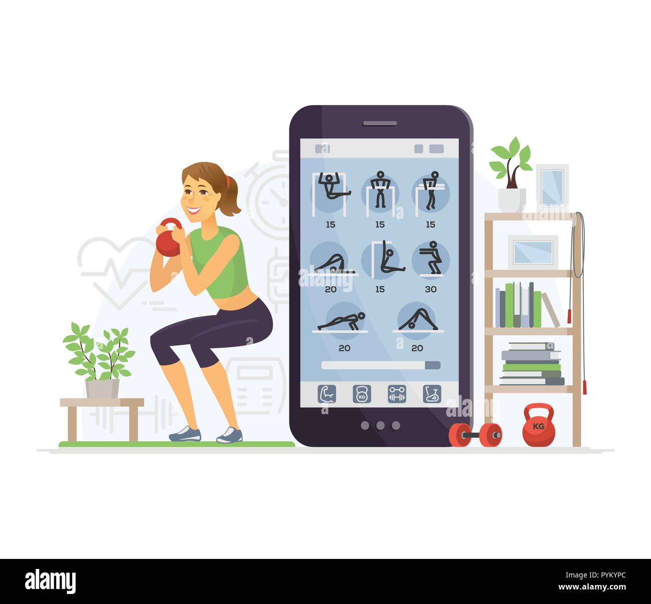 Fitness app modern vector cartoon character illustration Stock Vector