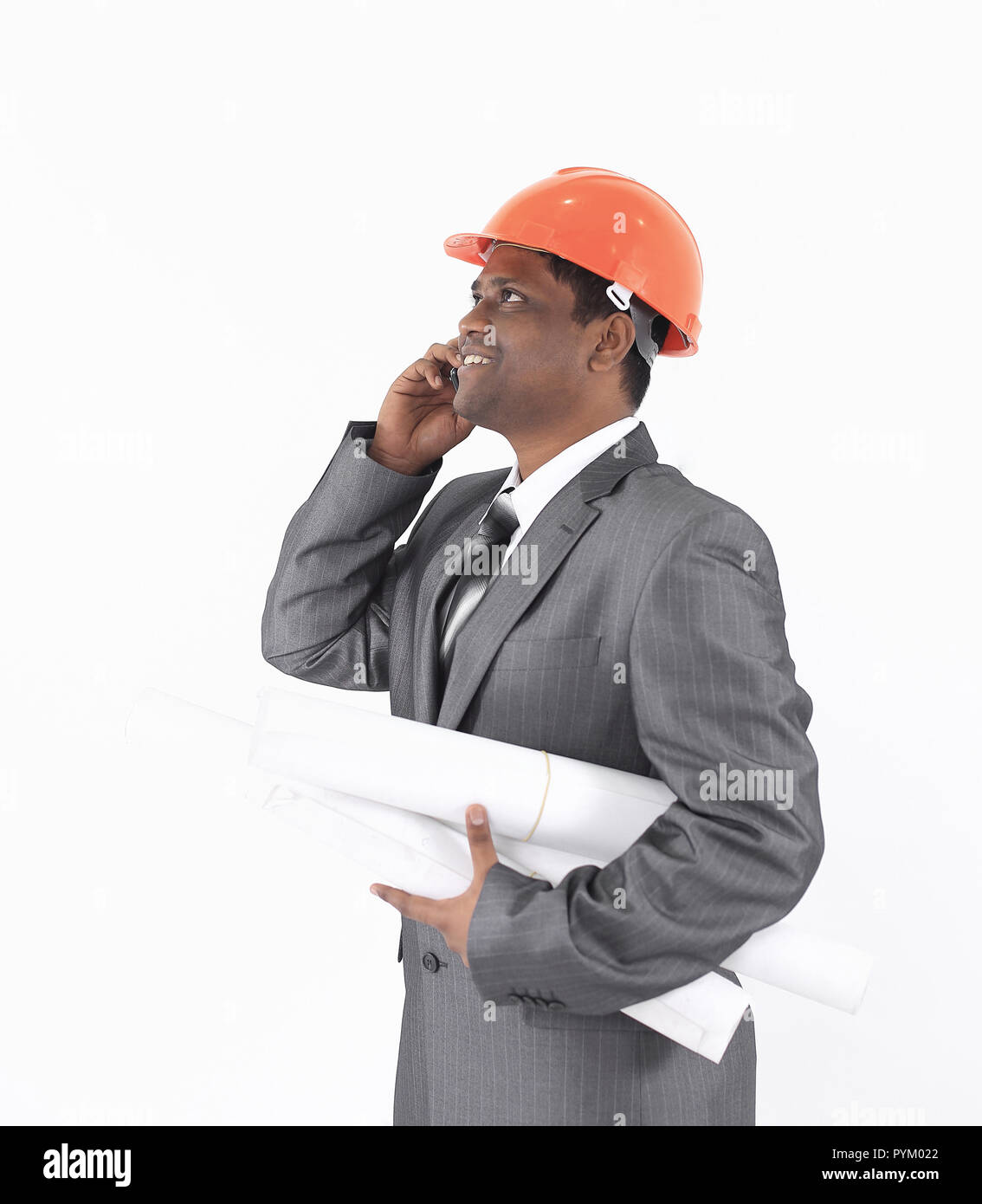 handsome engineer architect talking on mobile phone Stock Photo