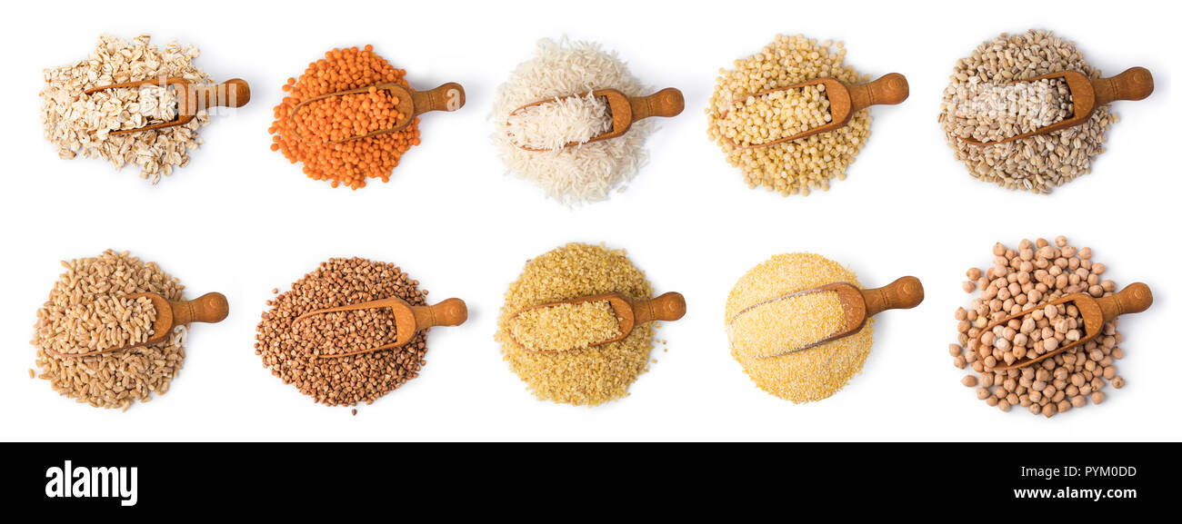 Cereals set isolated on white background Stock Photo