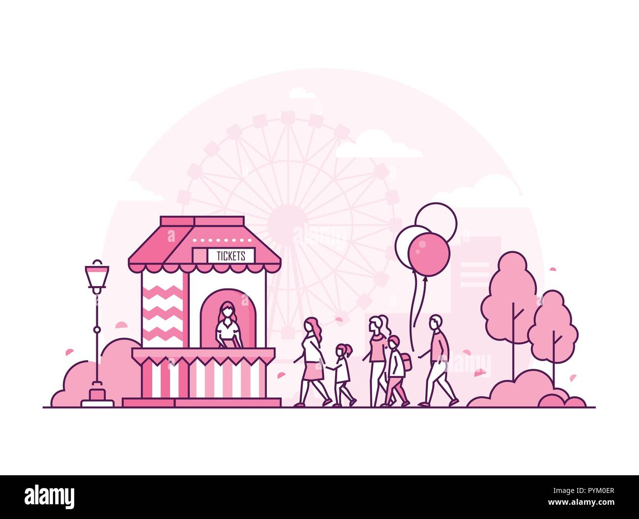 Amusement park - thin line design style vector illustration Stock Vector