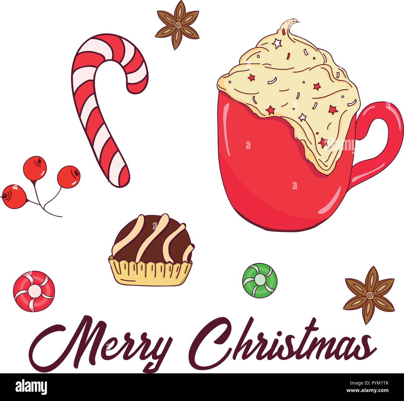 Hand drawn christmas set. Set of Christmas and New Year elements ...