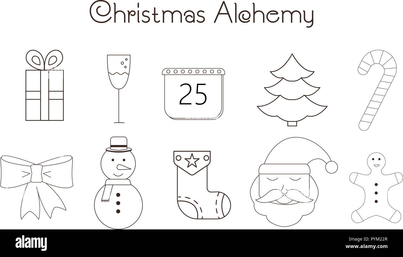 Thin Line Icons Of Christmas Time And X Mas Elements Christmas Alchemy Linear Collection Stock Vector Image Art Alamy