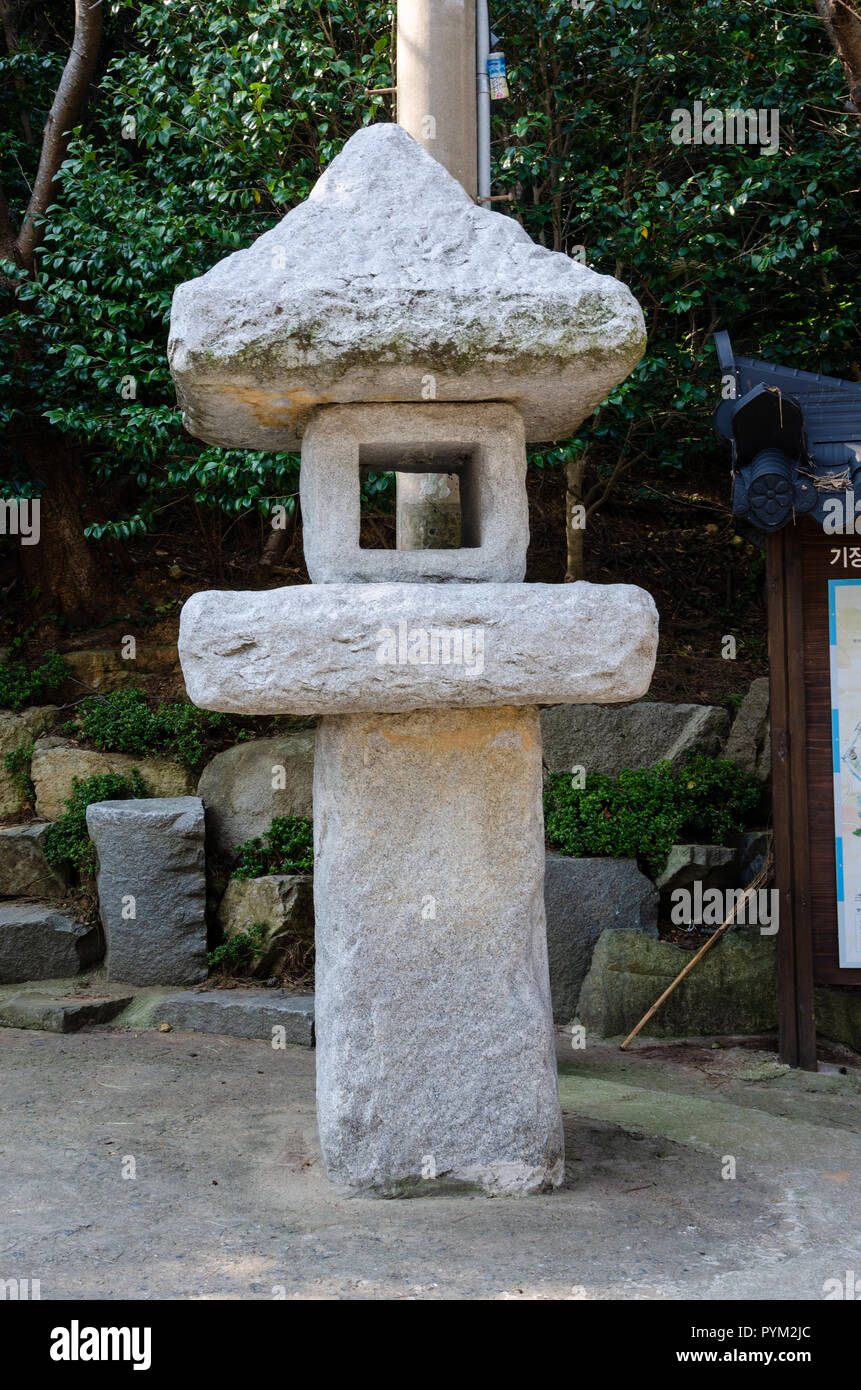 A stone, carved dovecot at Haedong Yonggungsa Temple at Busan in South Korea. Stock Photo