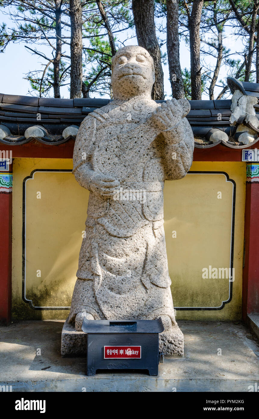 Stone sculpture representing the monkey deity from the Chinses Zodiac ...