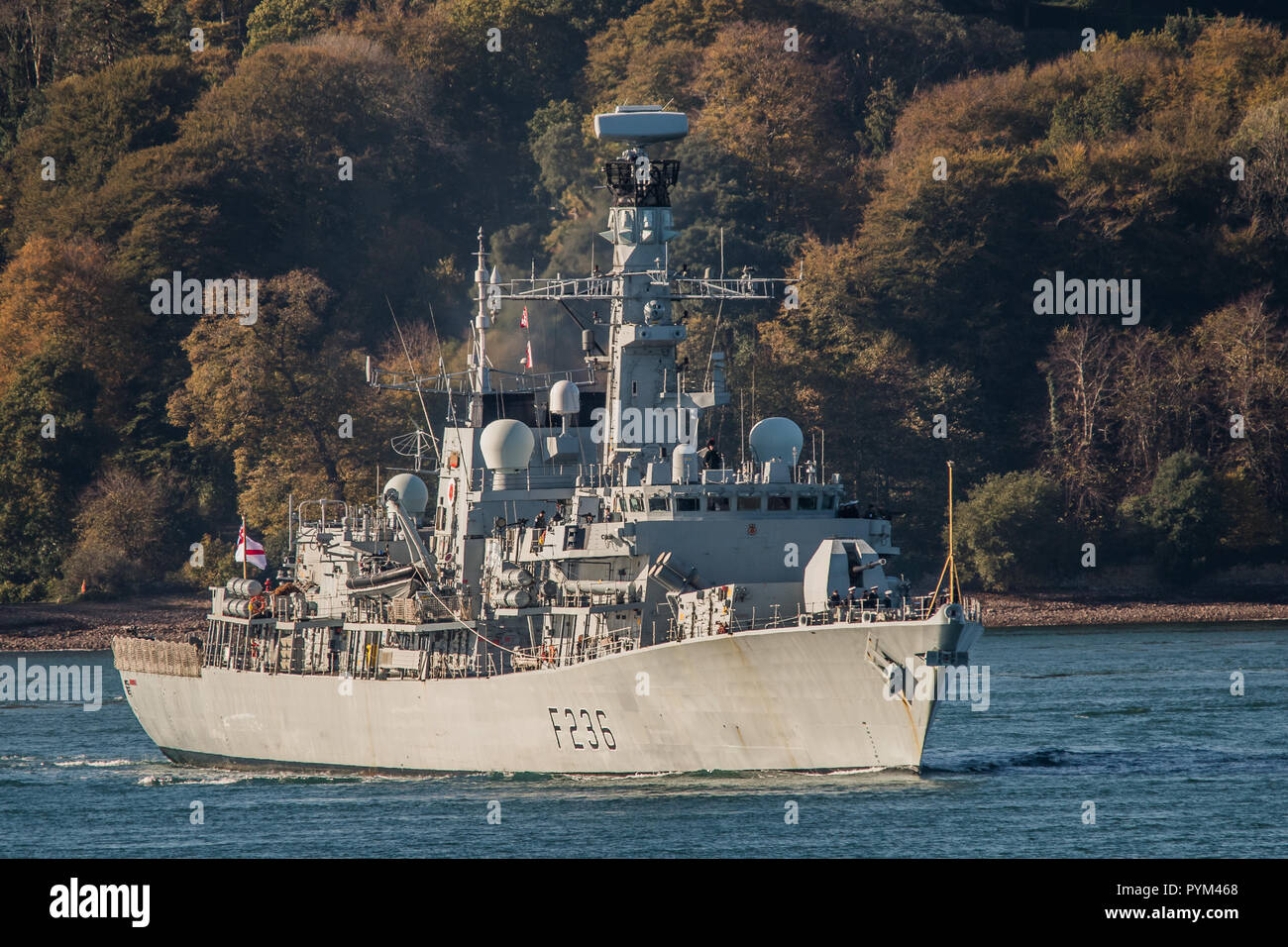 HMS Montrose leaving Plymouth for a 3 year deployment. Stock Photo