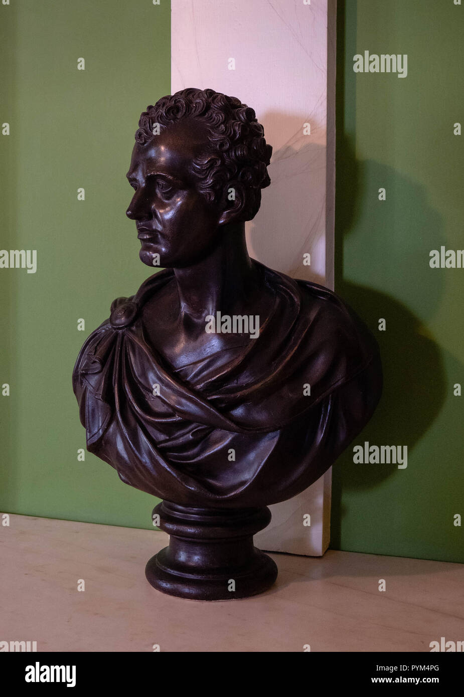 Bronze bust of George Gordon Lord Byron English poet and adventurer in the entrance hall of the Owens Thomas house museum in Savannah Georgia USA Stock Photo