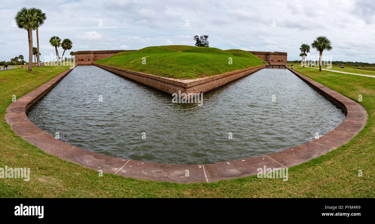 Moated fortress of Fort Pulaski National Monument guarding the Savannah River in Georgia USA heavily damaged in the civil war Stock Photo