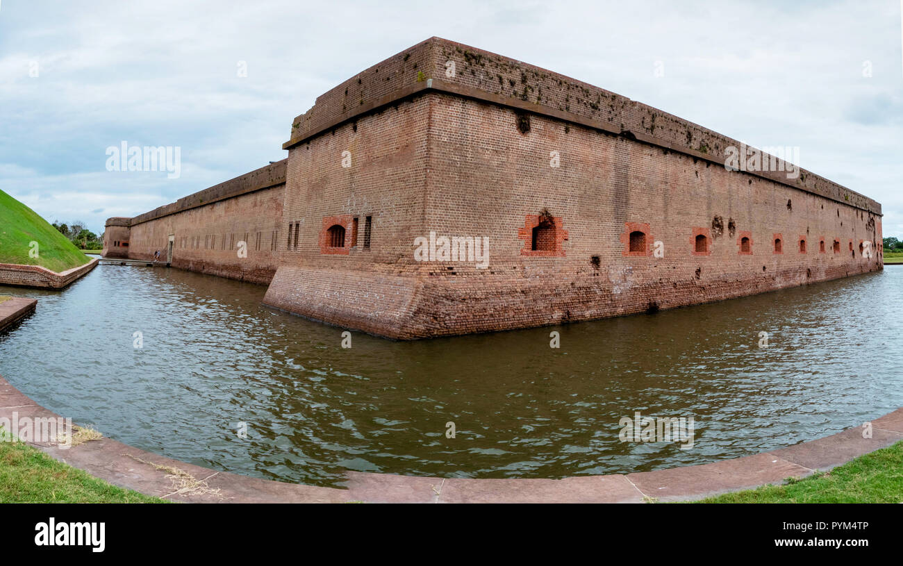 Moated fortress of Fort Pulaski National Monument guarding the Savannah River in Georgia USA heavily damaged in the civil war Stock Photo