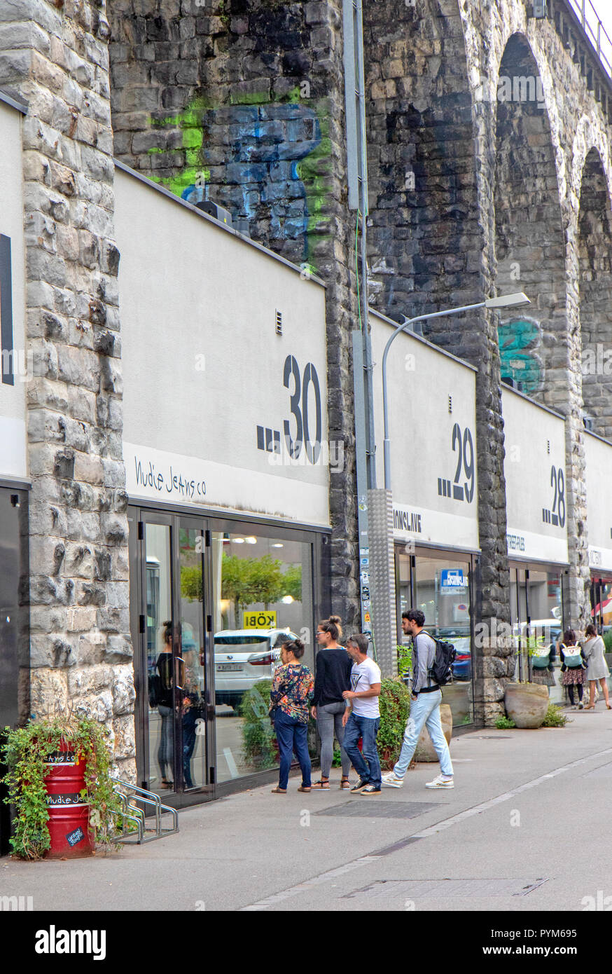 Im Viadukt shopping strip in Zurich West Stock Photo