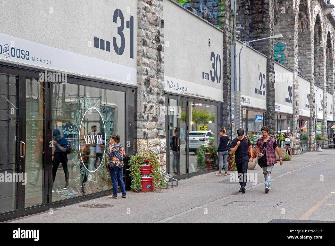 Im Viadukt shopping strip in Zurich West Stock Photo
