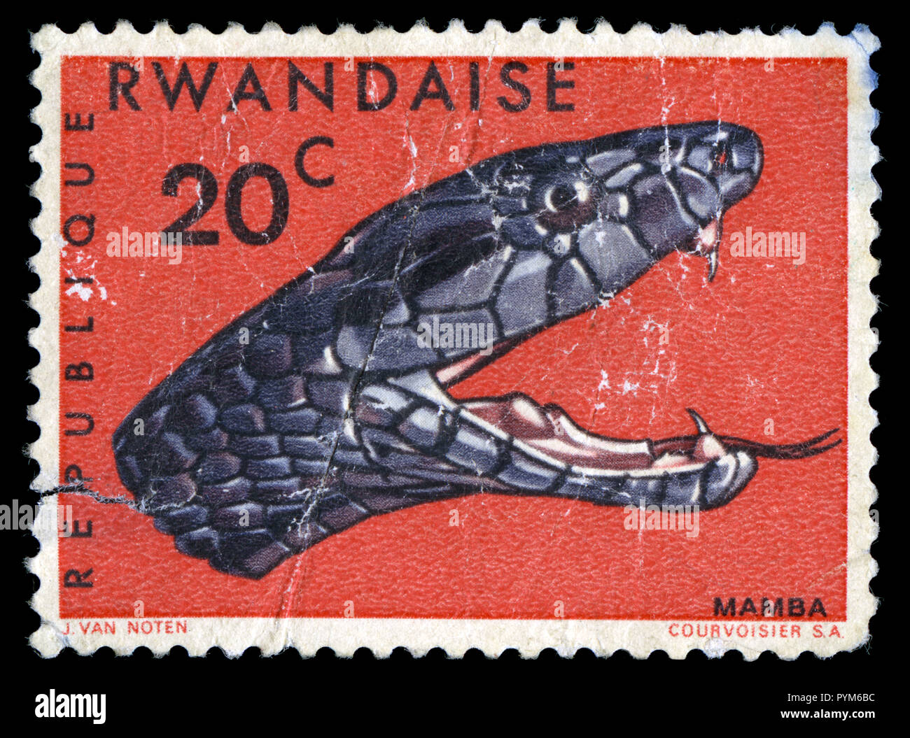Postmarked stamp from Rwanda in the Snakes series issued in 1967 Stock Photo