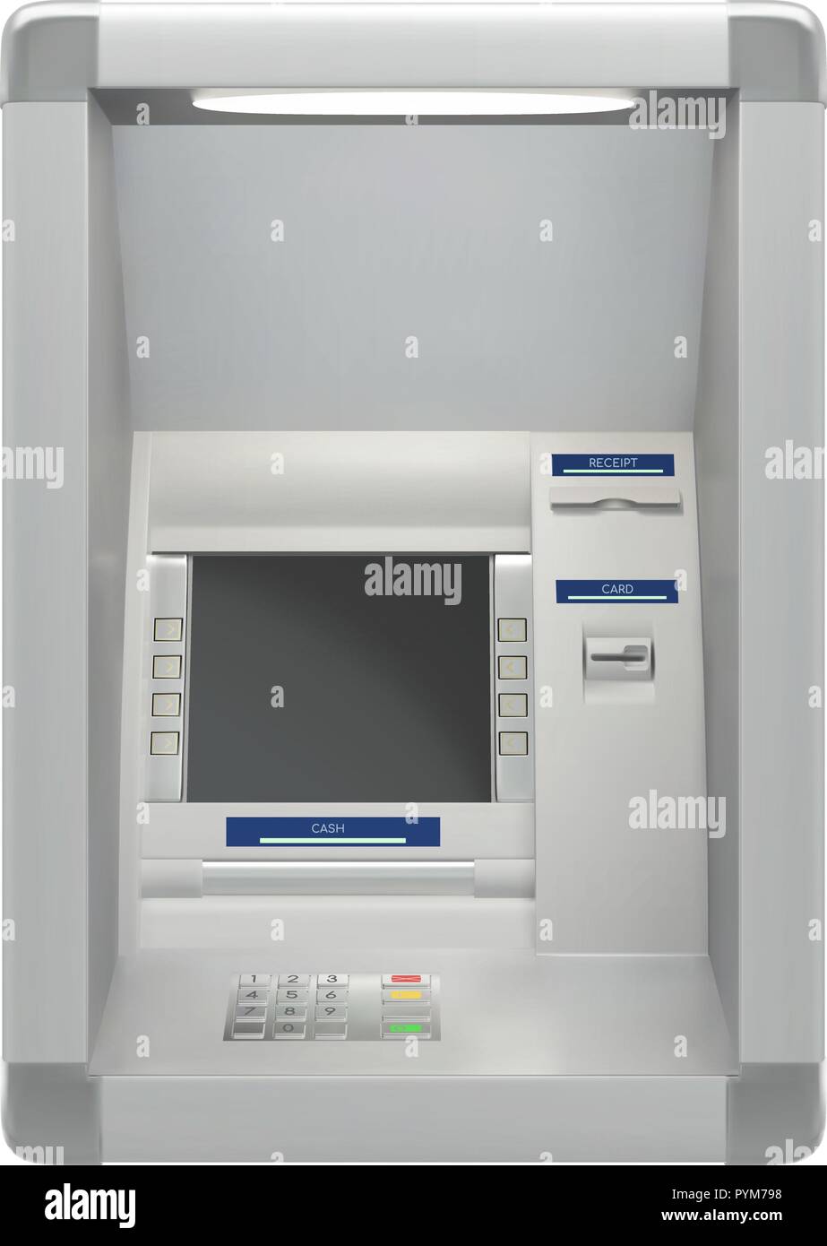 Atm machine with a card reader and display screen, isolated on white background. Vector illustration Stock Vector