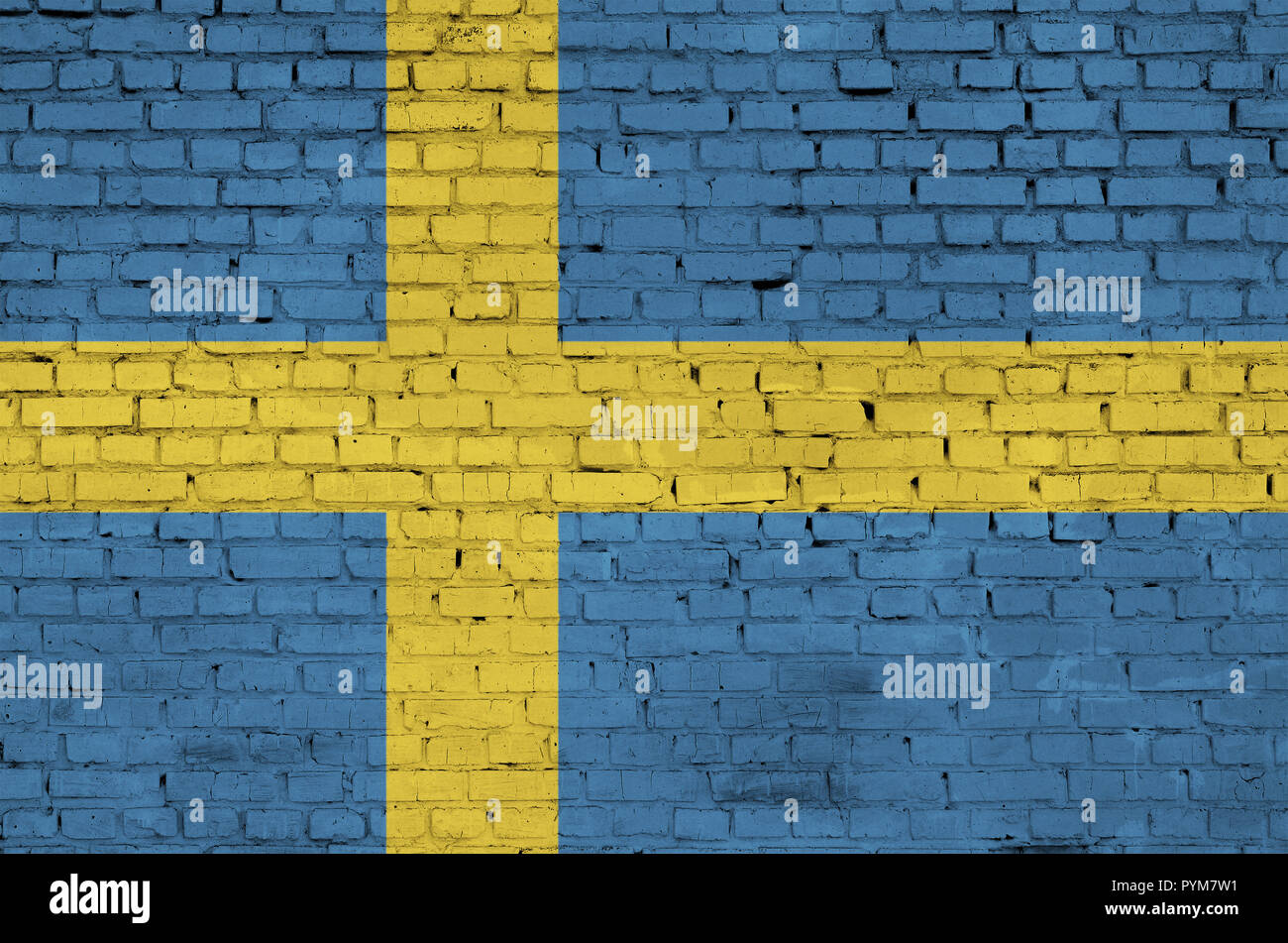 Sweden flag is painted onto an old brick wall Stock Photo - Alamy