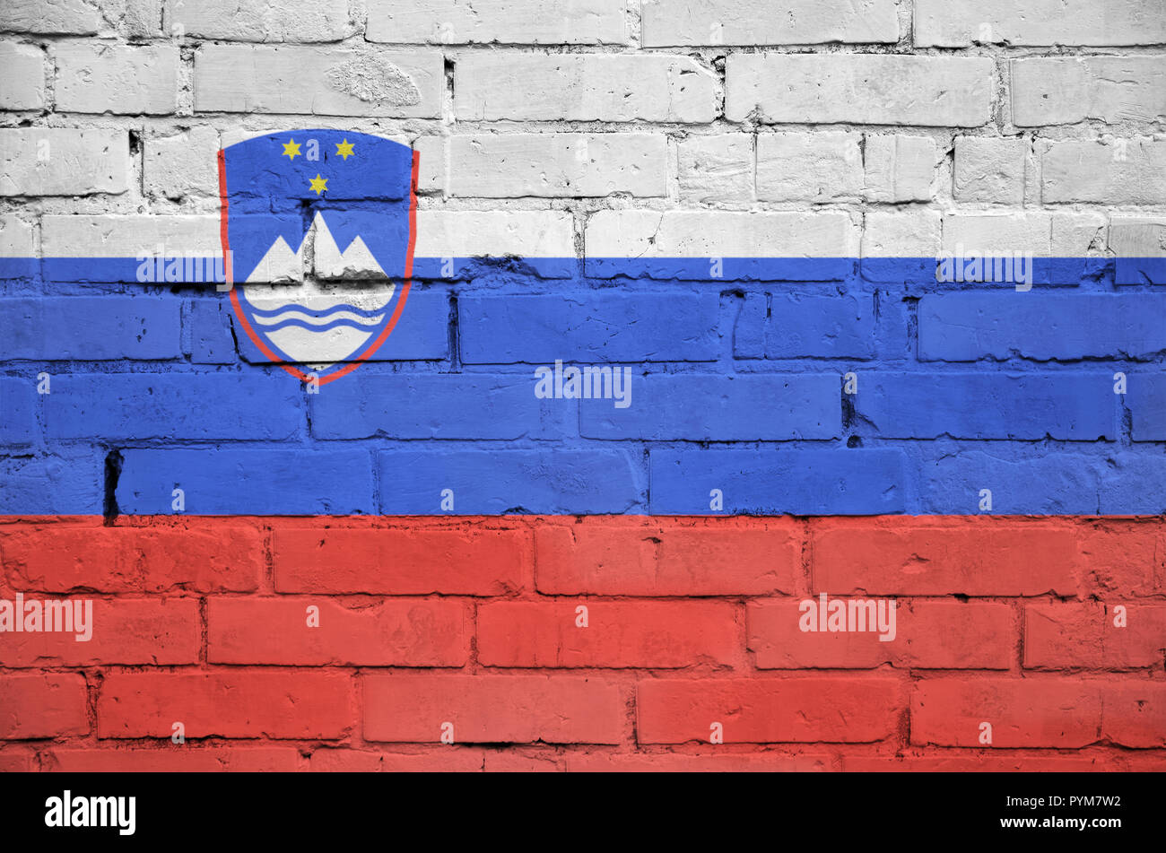 Slovenia flag is painted onto an old brick wall Stock Photo - Alamy
