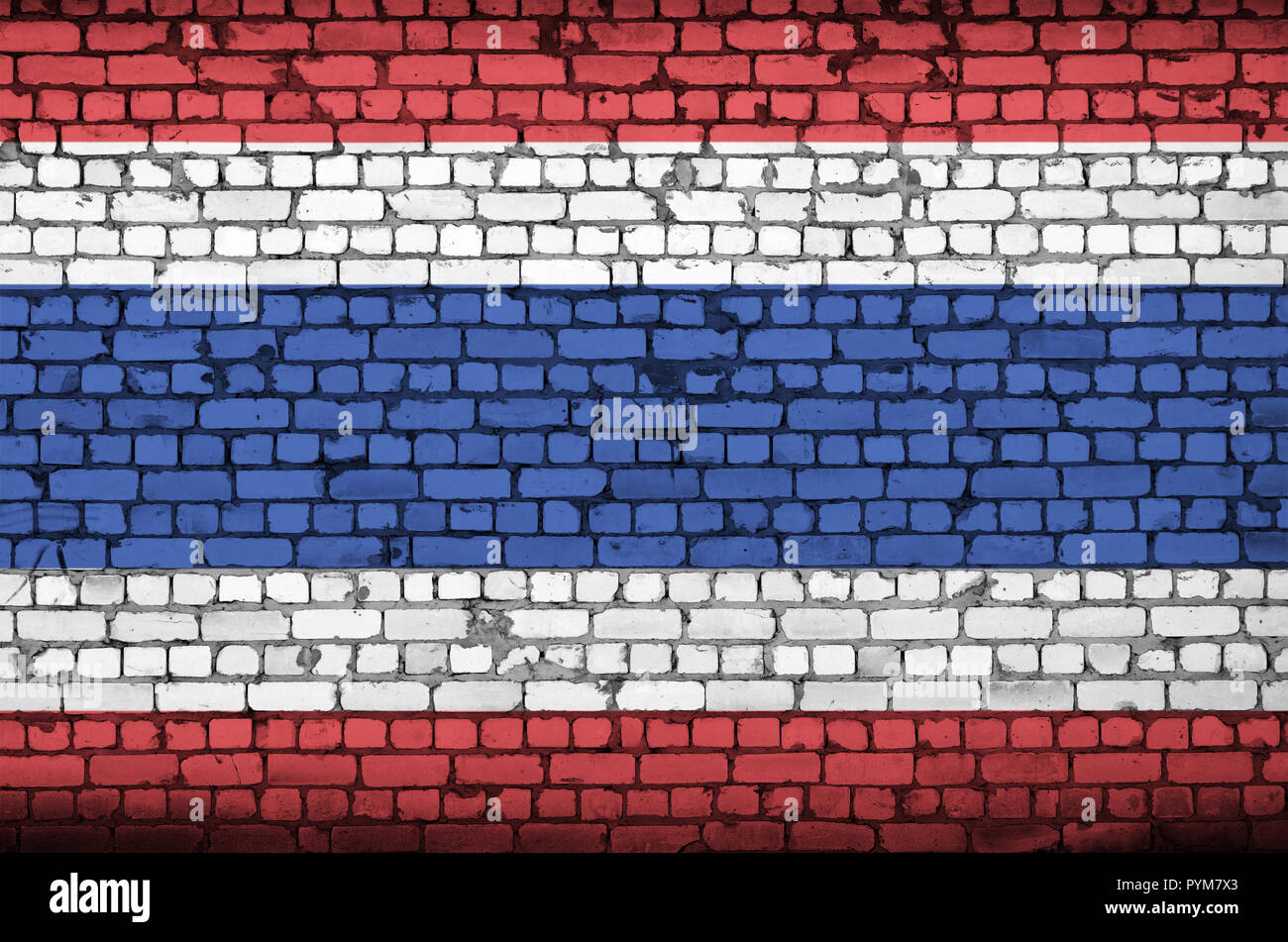 Thailand flag is painted onto an old brick wall Stock Photo - Alamy