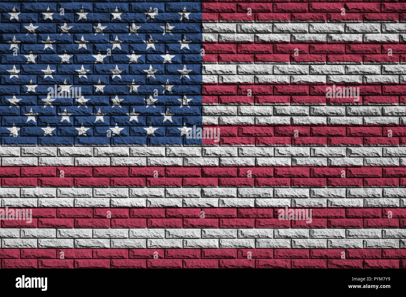 United States of America flag is painted onto an old brick wall Stock ...