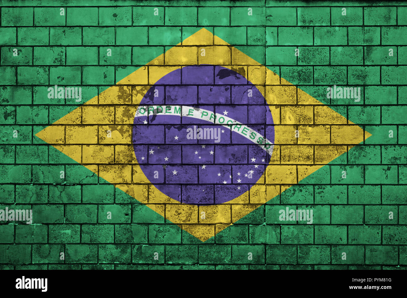 Brazil flag is painted onto an old brick wall Stock Photo - Alamy