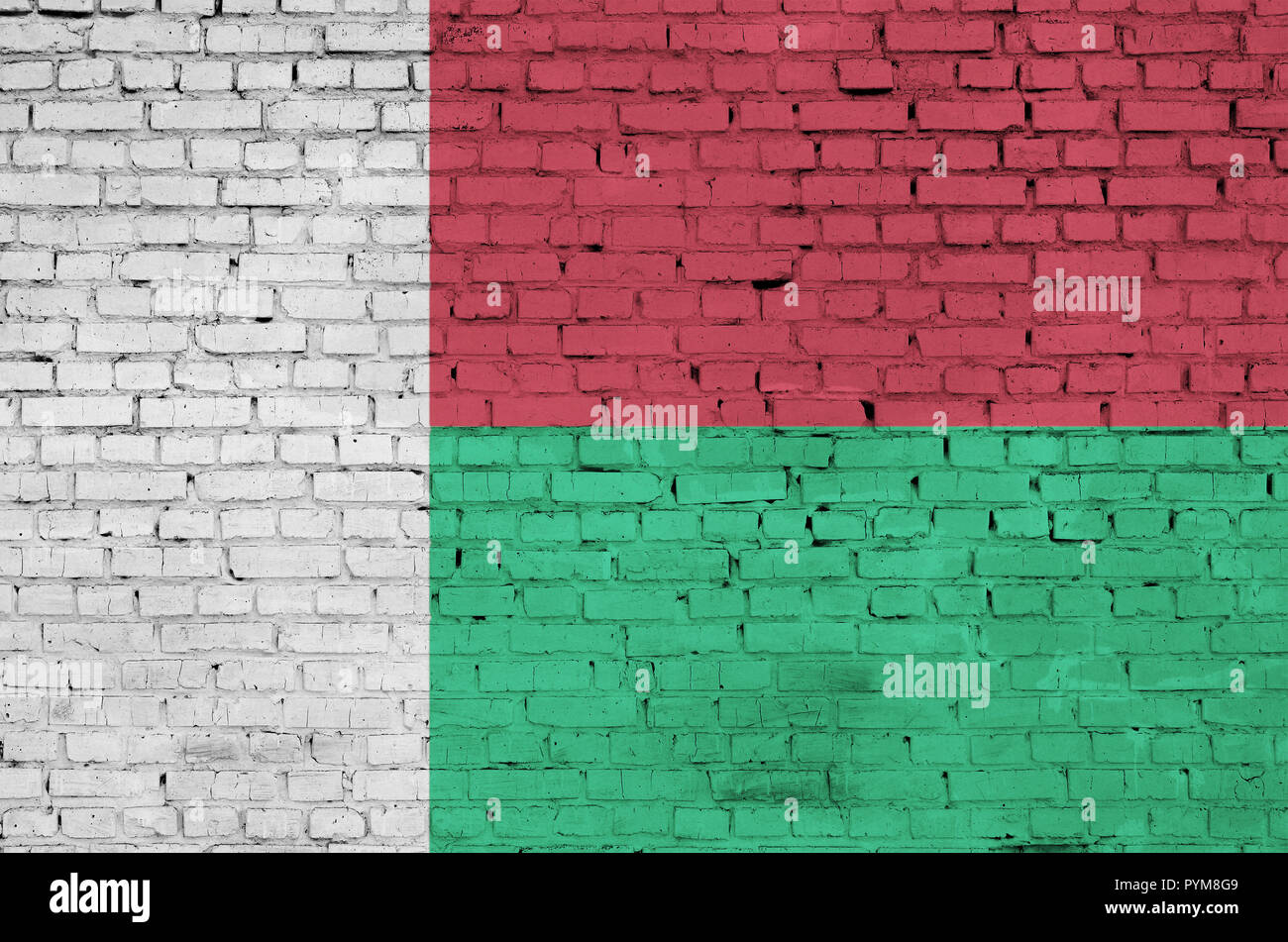 Madagascar flag is painted onto an old brick wall Stock Photo - Alamy