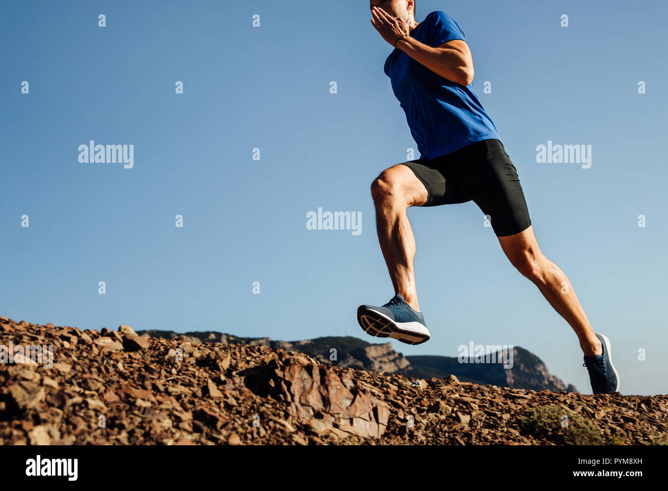 men athlete runner running mountain trail Stock Photo Alamy