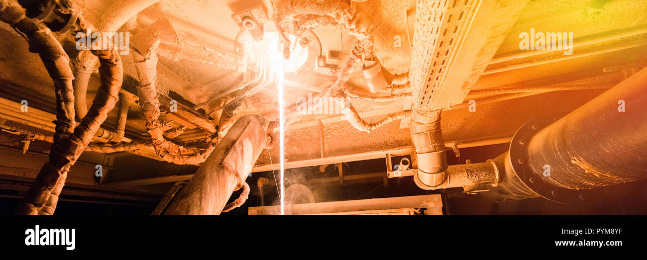 Process of fiberglass production at manufacture background with