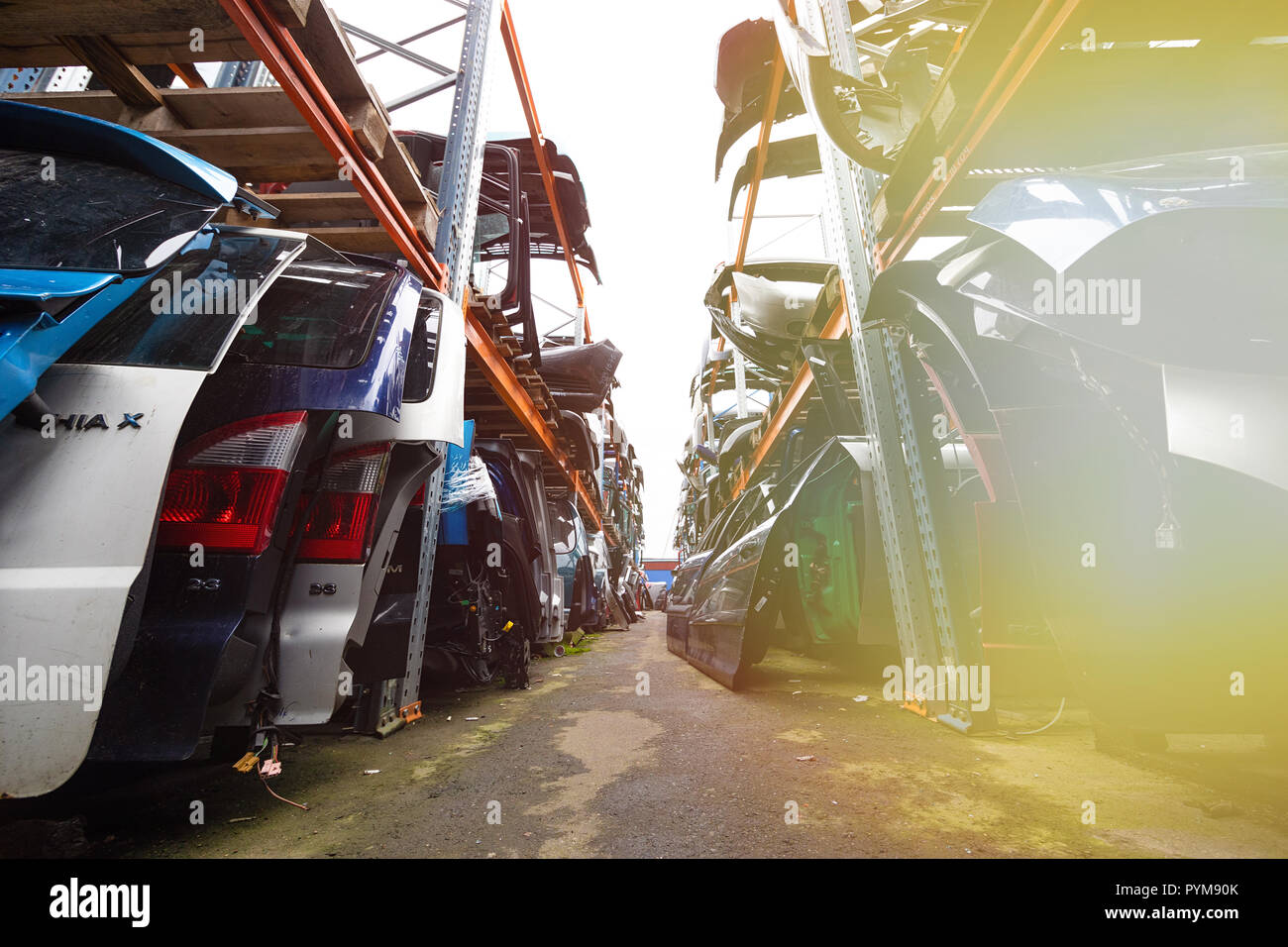 Racks with auto parts Stock Photo Alamy