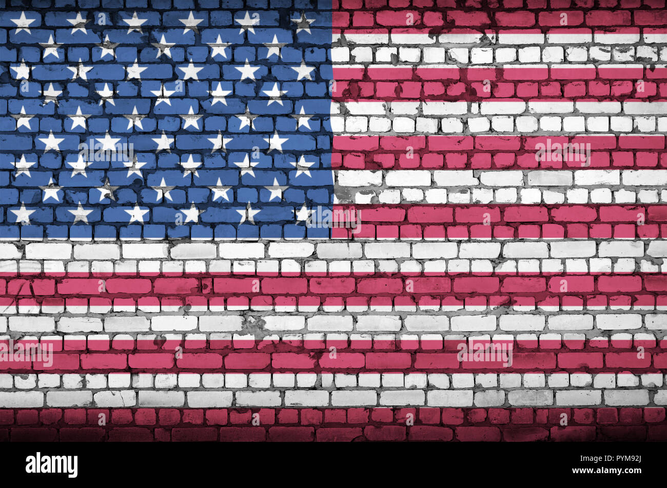 United States of America flag is painted onto an old brick wall Stock ...
