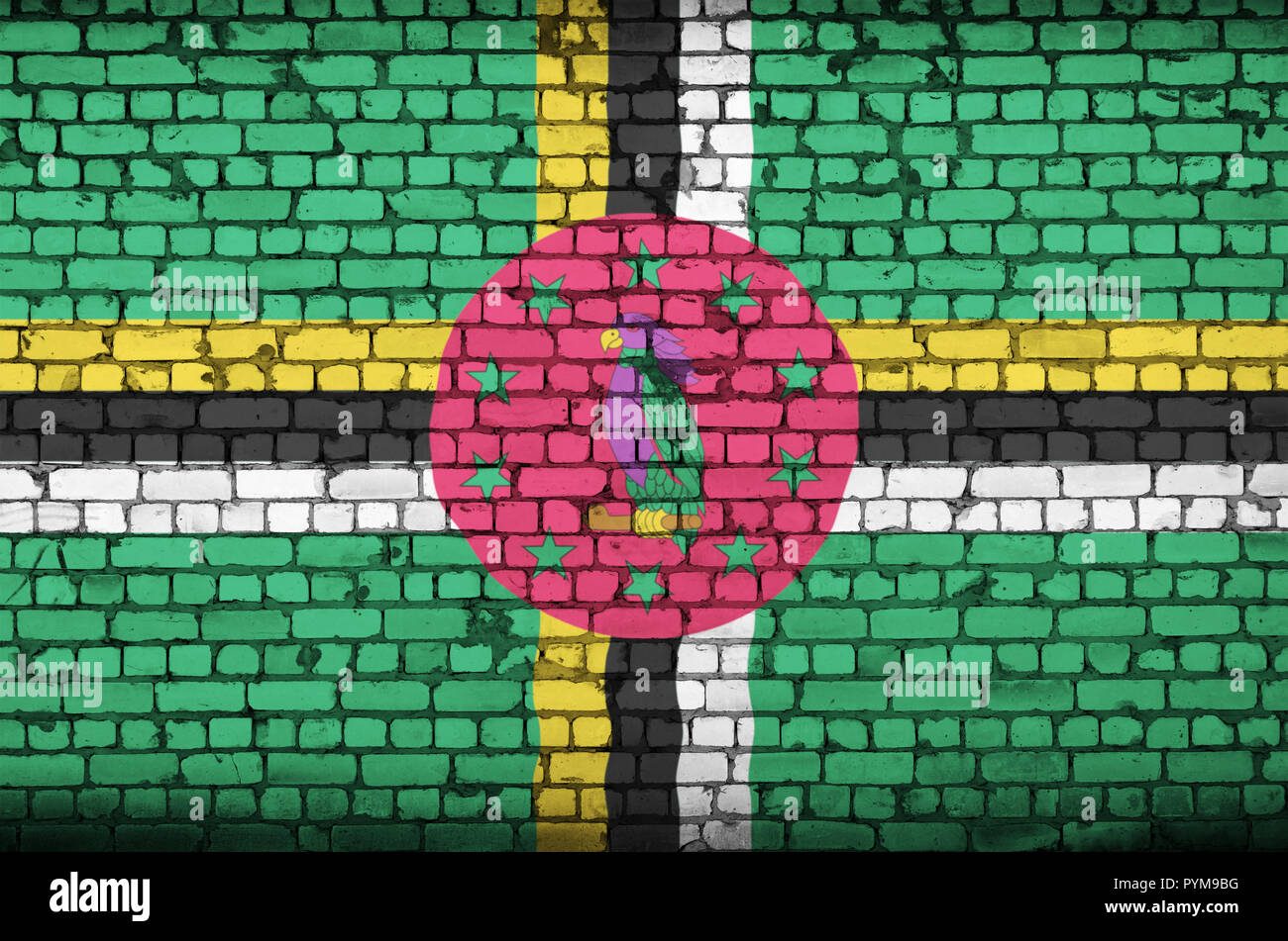 Dominica flag is painted onto an old brick wall Stock Photo - Alamy