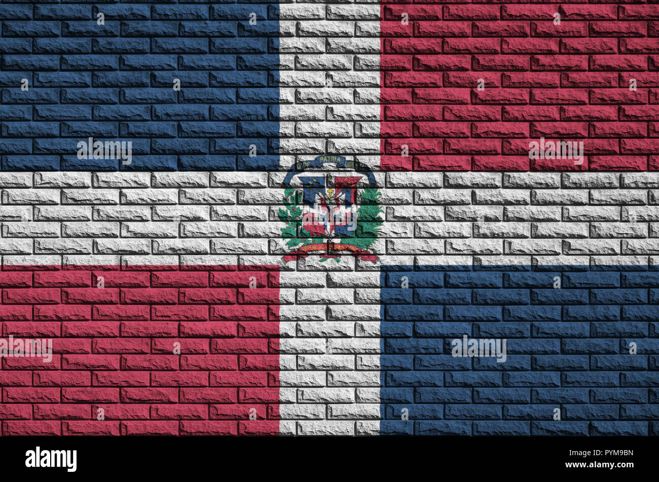 Dominican Republic flag is painted onto an old brick wall Stock Photo ...