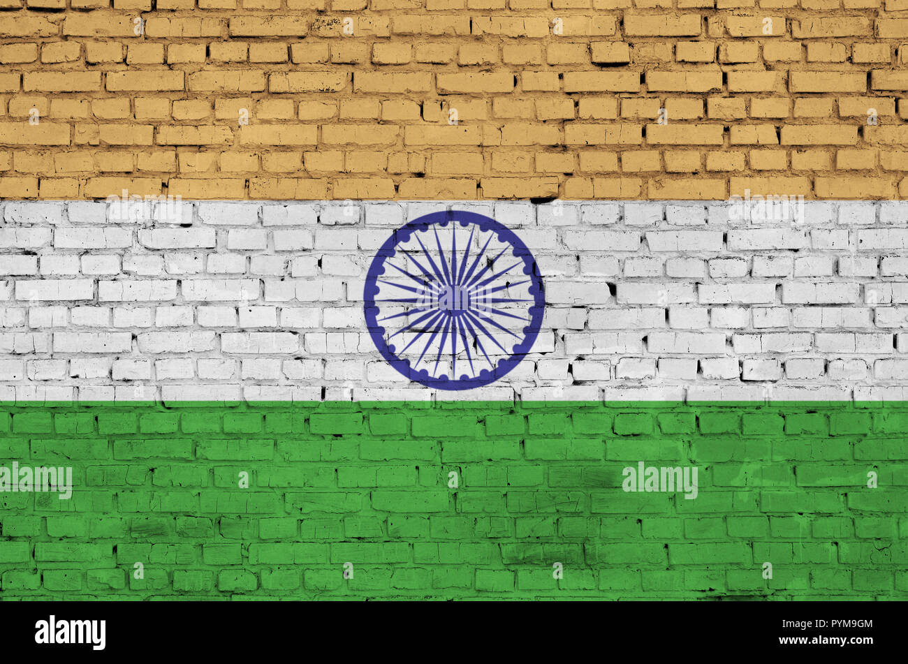 India flag is painted onto an old brick wall Stock Photo - Alamy